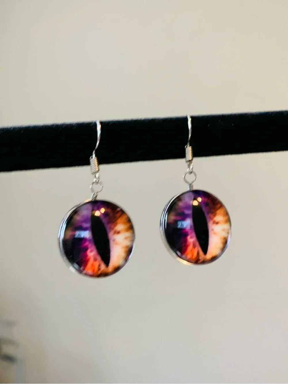 Purple Orange Cat Eye Drop Earrings - Unbranded